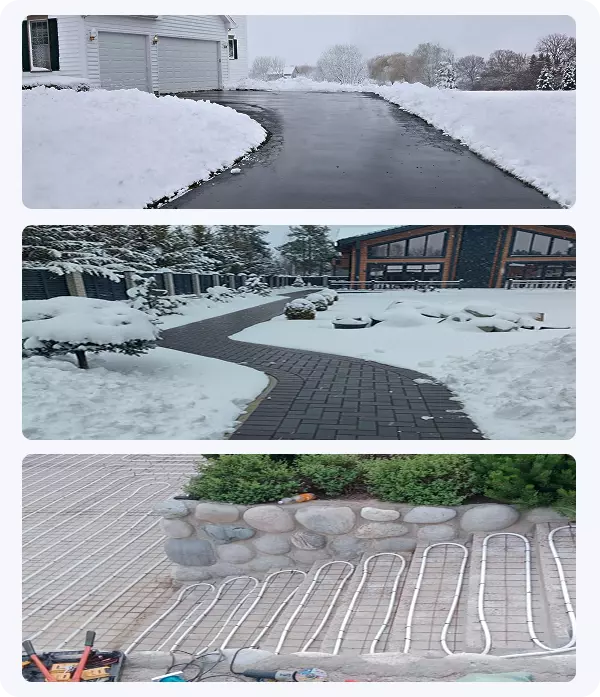 Примеры применения системы снеготаяния Usystems для очистки парковок, дорог и тротуаров от снега